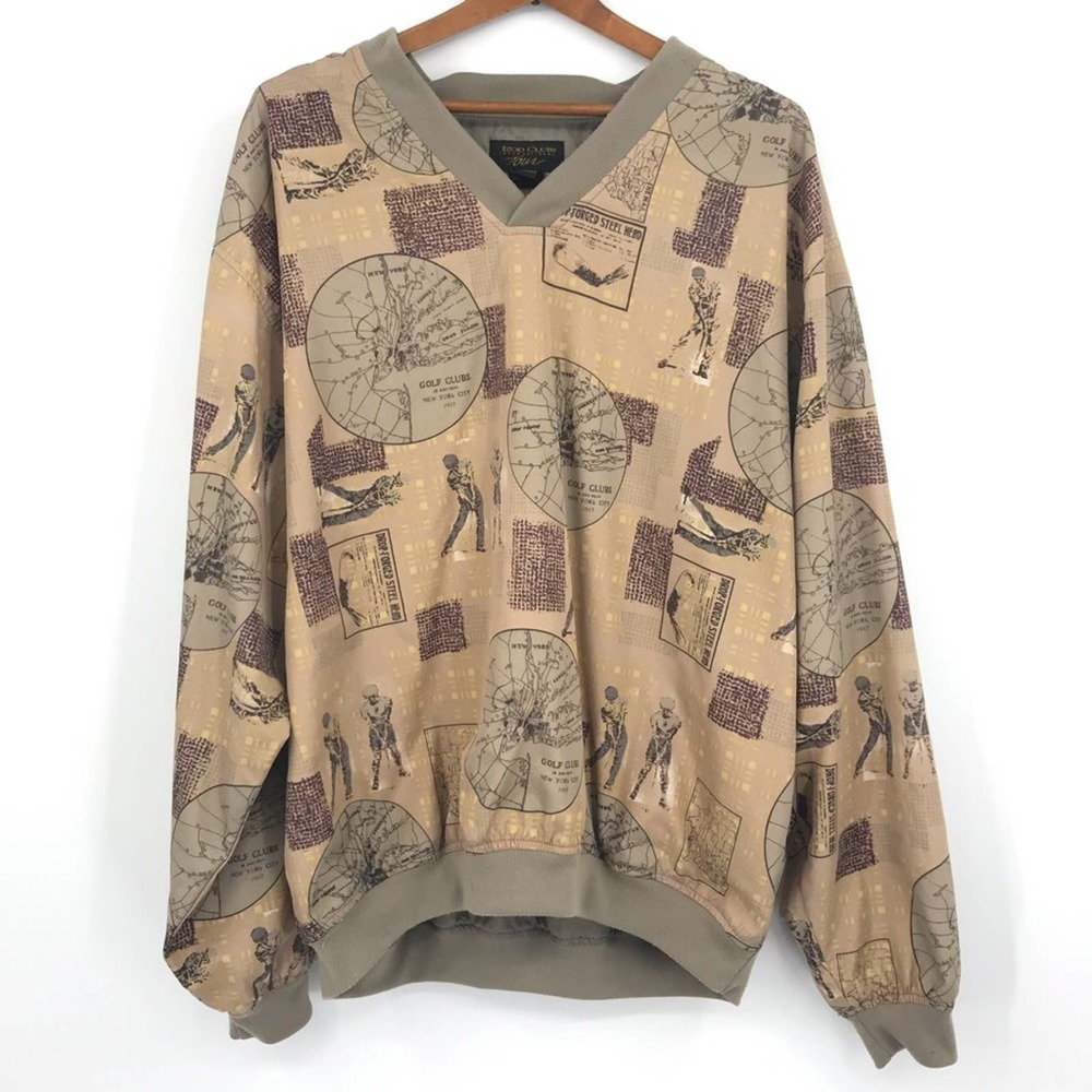 Vintage Atlas Map Print Izod Club International Tour Windbreaker Pullover Mens L